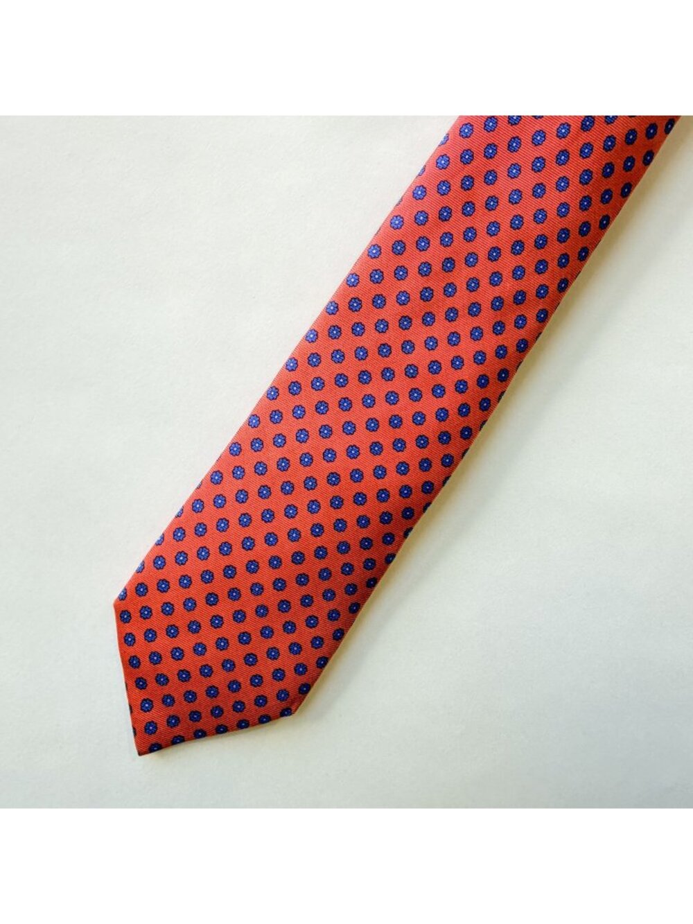Sid Mashburn Silk Print Tie Red Navy Bone Circle Geometric Necktie
